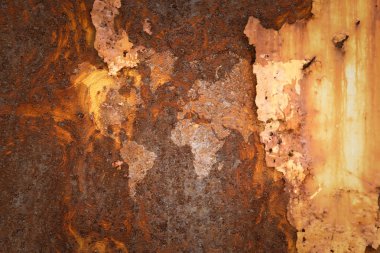 Metal pas duvar doku yüzeyi ile Dünya Haritası