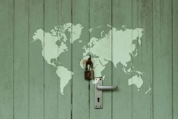Trä textur yta med världskarta — Stockfoto