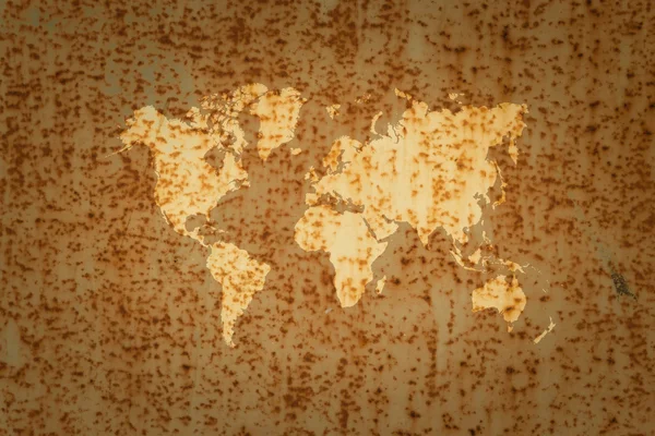 Metal pas duvar doku yüzeyi ile Dünya Haritası — Stok fotoğraf