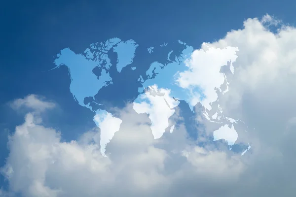 Nuvem céu azul com mapa do mundo — Fotografia de Stock