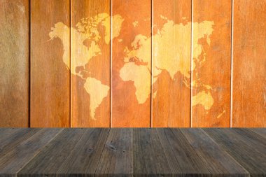 Ahşap doku yüzeyi ahşap Teras ve dünya ile harita