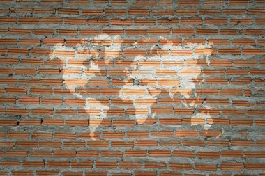 Dünya Haritası ile doku yüzeyi kırmızı tuğla duvar