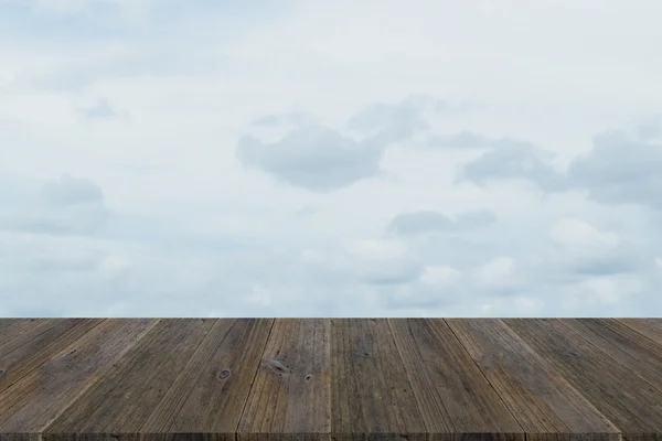 Blue sky cloud with Wood terrace — Stock Photo, Image