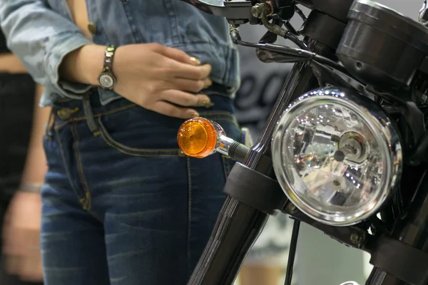 Zoom motorcycle headlight  in Car show event — Stock Photo, Image