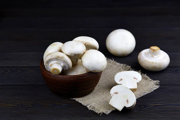 Champignon Mushrooms Dark Wooden Background Stock Photo