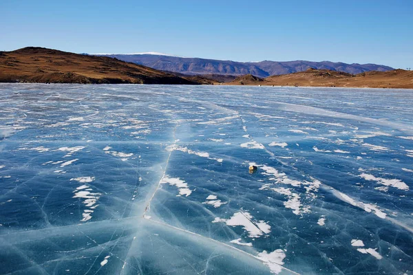 Der Gefrorene Baikalsee Winter Kleine Meerenge Bei Sonnigem Frosttag Transparentes — Stockfoto