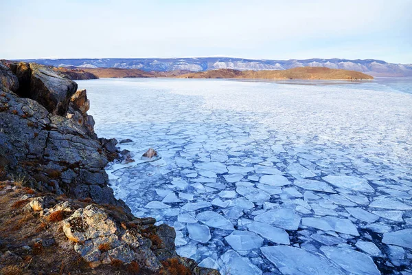 Lac Baikal Décembre Moment Gel Lac Floes Glace Flottants — Photo