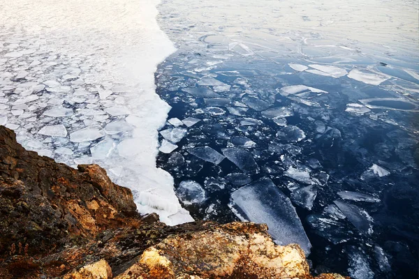 Baikalsee Dezember Der Moment Des Gefrierens Des Sees Schwimmende Eisschollen — Stockfoto