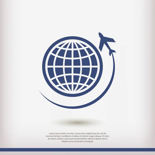 Wereldbol met vliegtuig pictogram — Stockvector