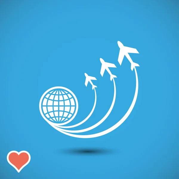 Globe with airplane icon — Stock Vector