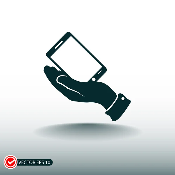 Smartphone en icono de la mano — Vector de stock