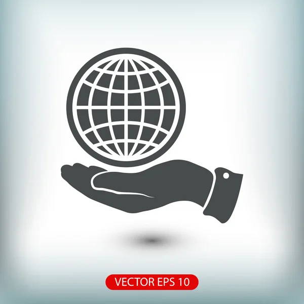 Icona globo con mano — Vettoriale Stock