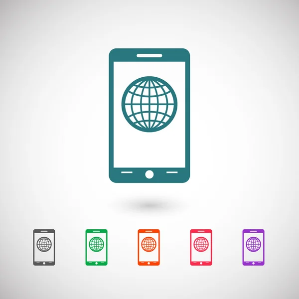 Mobiele smartphone met wereldbol icoon — Stockvector