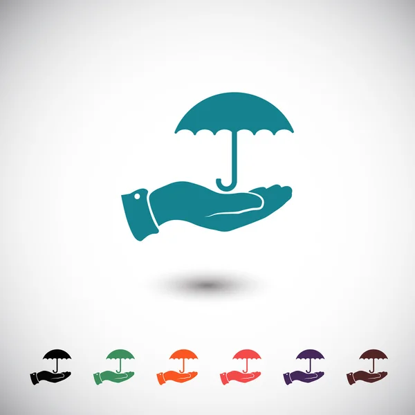 Paraguas con icono de mano — Vector de stock