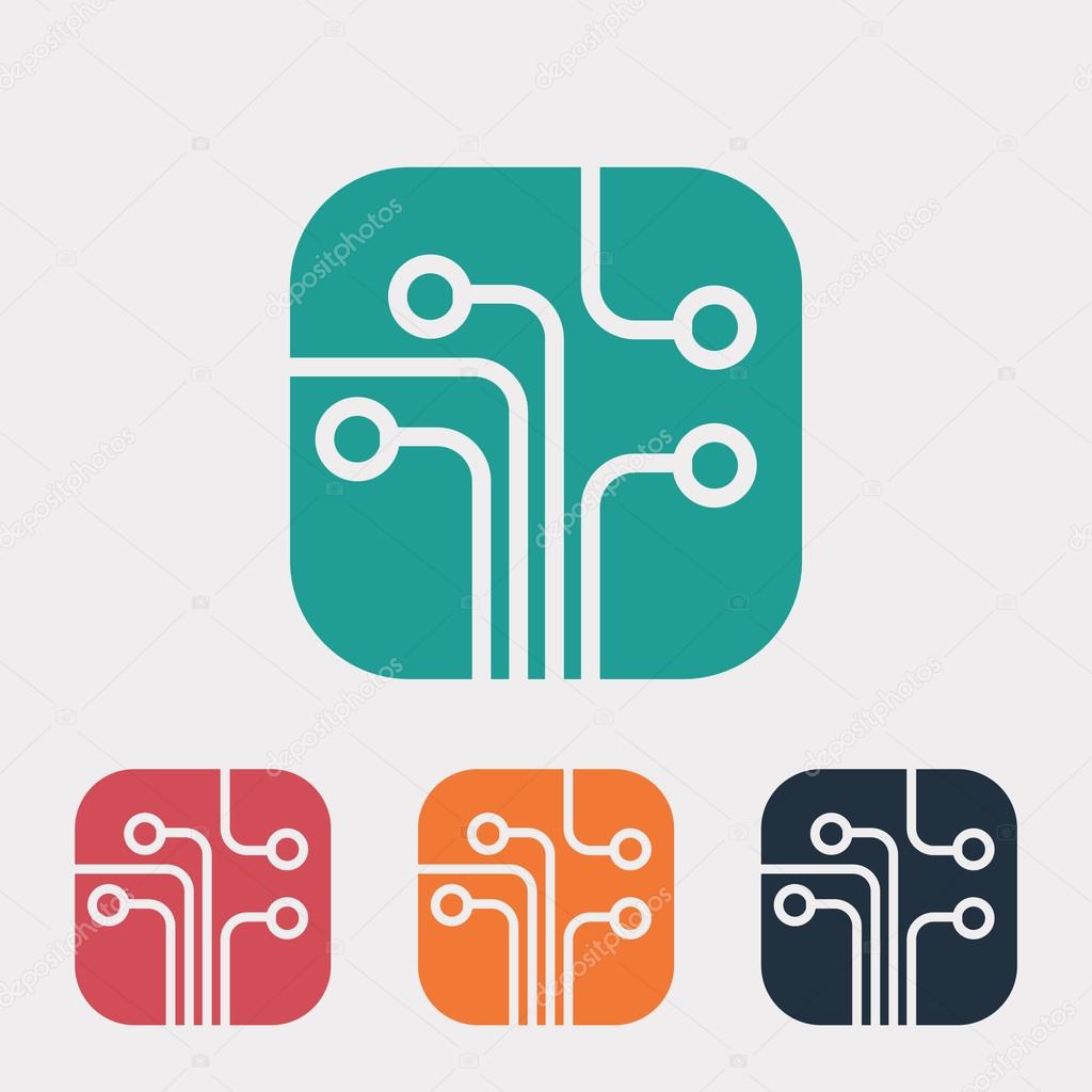 Circuit board, technology icon, vector illustration. Flat design