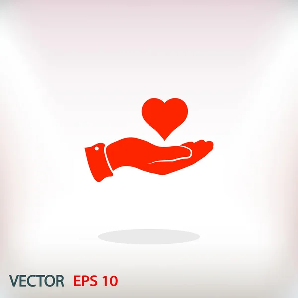 Corazón en la mano icono — Vector de stock