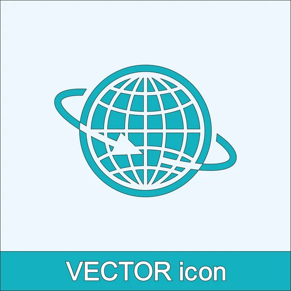 Viajar alrededor del mundo en el icono del avión — Vector de stock