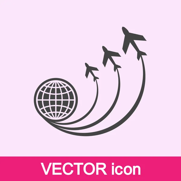 Viajar ao redor do mundo no ícone de avião — Vetor de Stock
