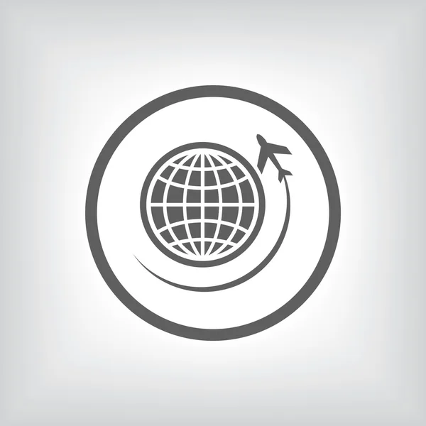 Viajar alrededor del mundo en el icono del avión — Vector de stock