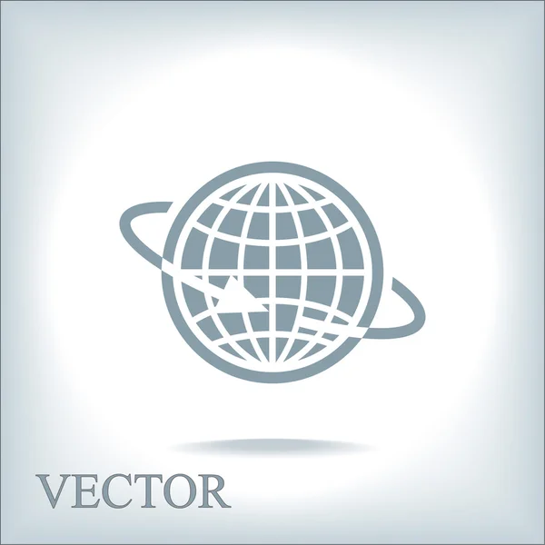 Viajar alrededor del mundo en el icono del avión — Vector de stock