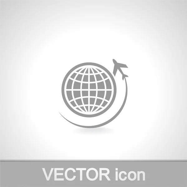 Viajar ao redor do mundo no ícone de avião — Vetor de Stock