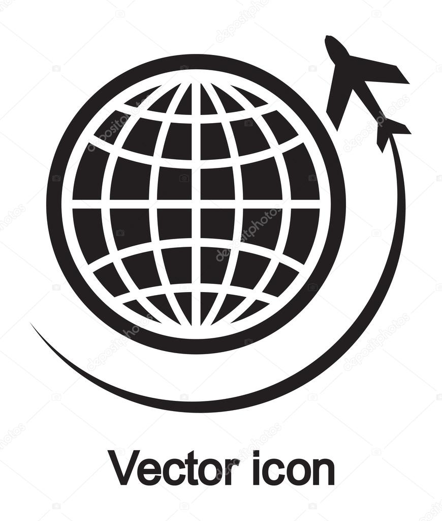 Travel around the world on airplane icon