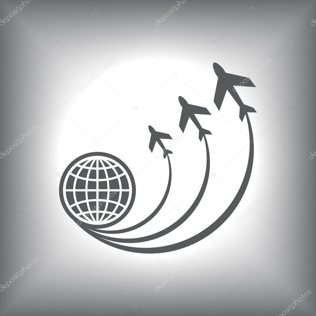 Travel around the world on airplane icon