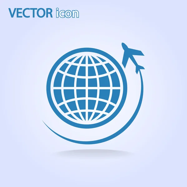 Wereldbol met vliegtuig pictogram — Stockvector