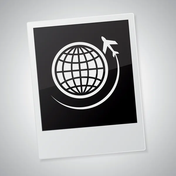Wereldbol met vliegtuig pictogram — Stockvector