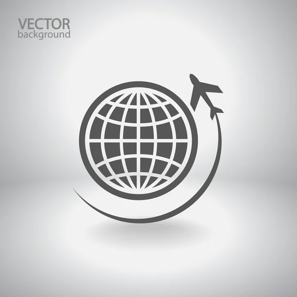 Globus mit Flugzeug-Ikone — Stockvektor