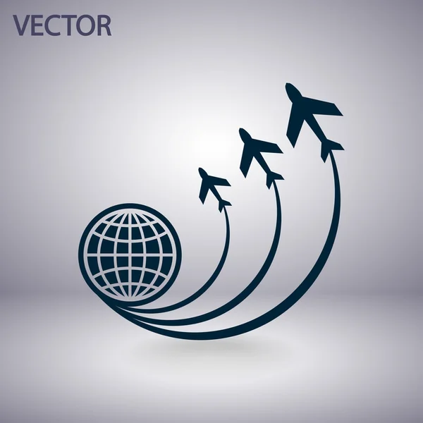 Globus mit Flugzeug-Ikone — Stockvektor