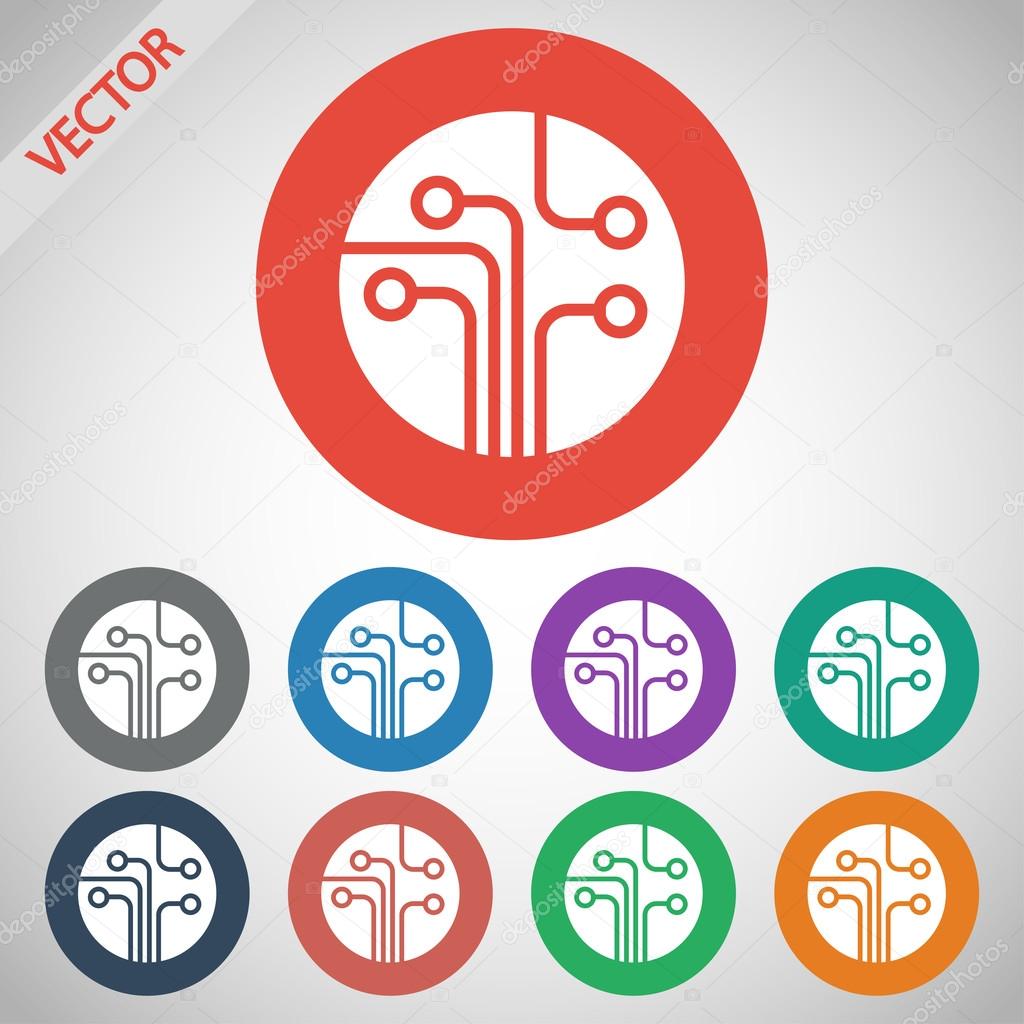 Circuit board, technology icon, vector illustration. Flat design style