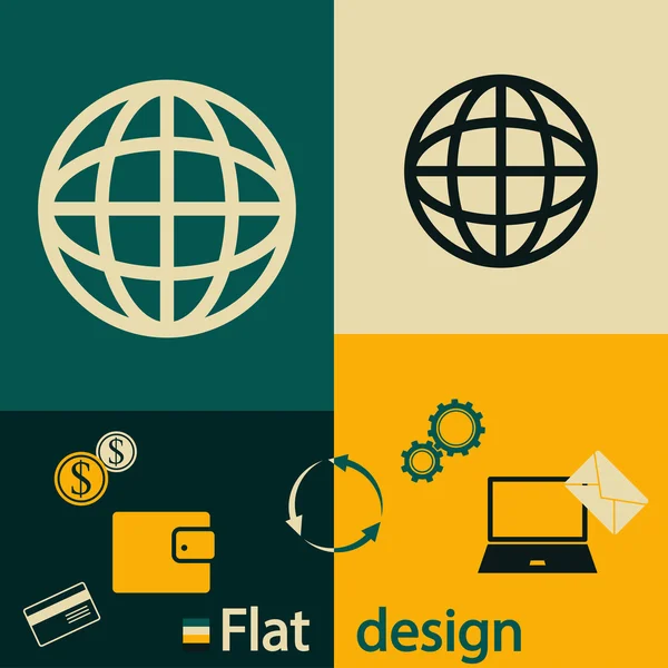 Desain Globe Icon Flat - Stok Vektor