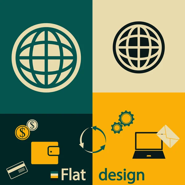 Globe Icon Design plat — Image vectorielle