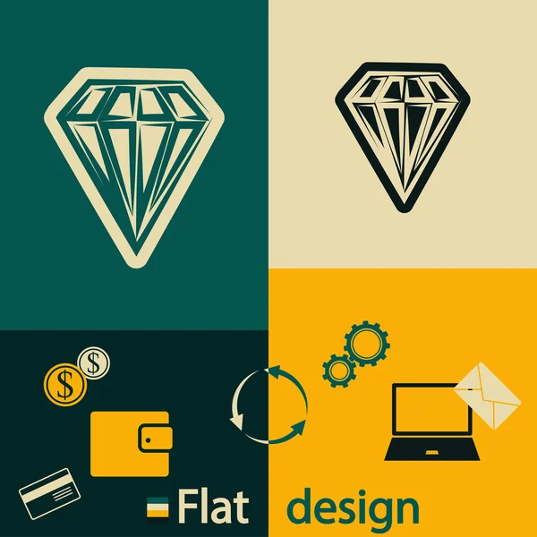 Icono plano de diamante — Vector de stock