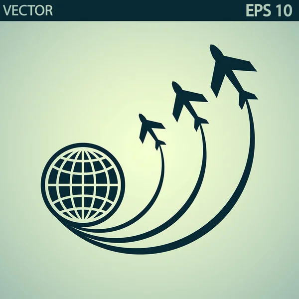 Cestovat po celém světě na ikonu letadlo — Stockový vektor