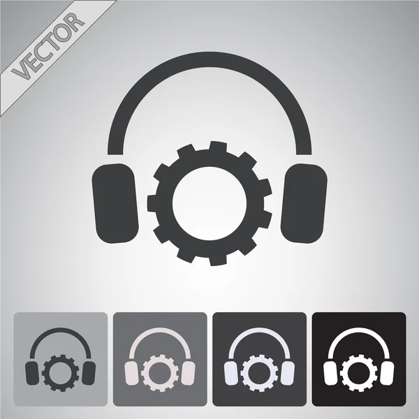 Engranaje con auriculares icono conjunto — Vector de stock