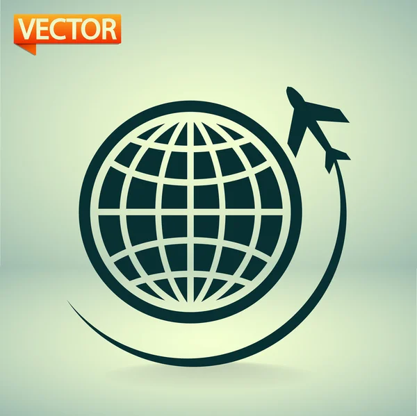 Wereldbol met vliegtuig pictogram — Stockvector