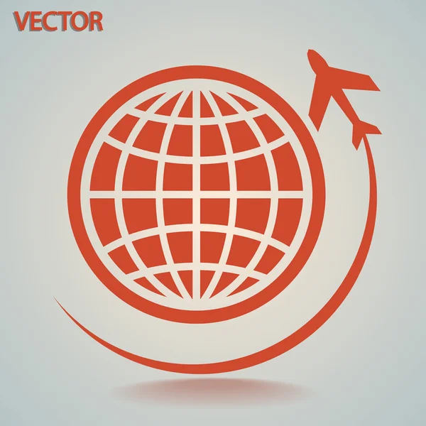 Reizen op vliegtuig rond de wereld-pictogram — Stockvector