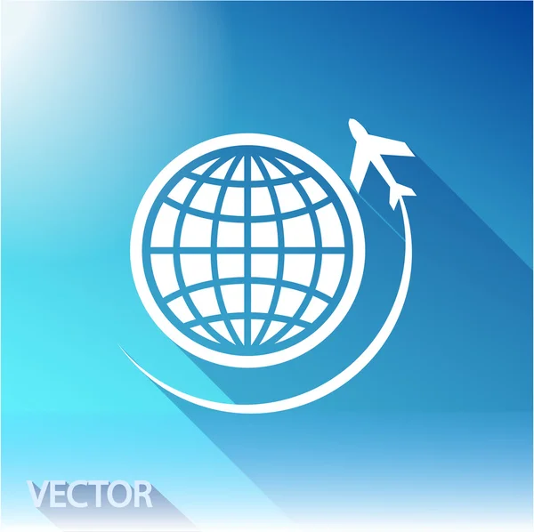 Världen med flygplan ikonen — Stock vektor