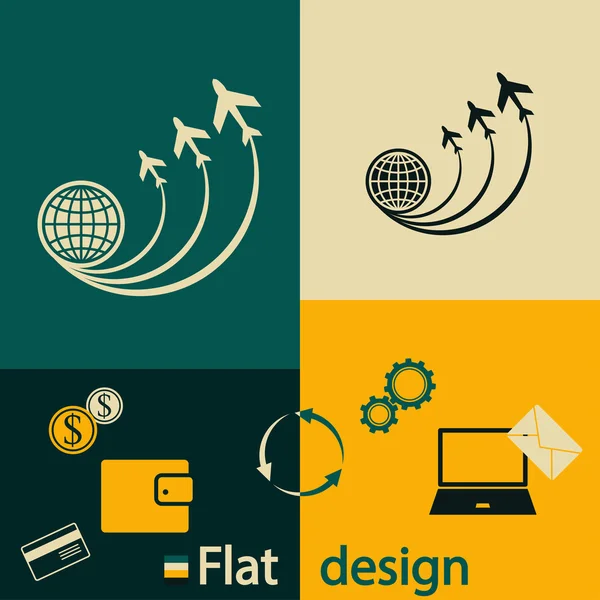 Wereldbol met vliegtuig pictogram — Stockvector