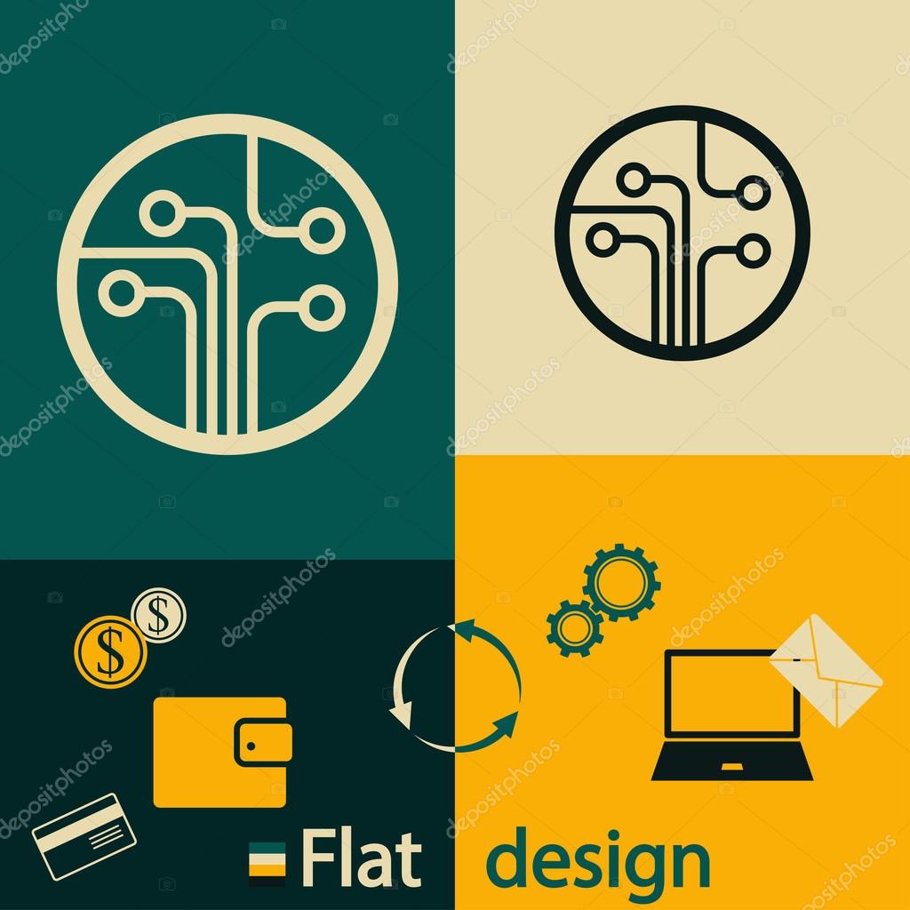 Circuit board, technology icon, vector illustration. Flat design style