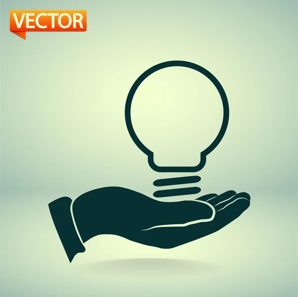 Lamp idee met menselijke hand — Stockvector