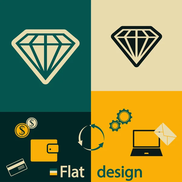 Icono plano de diamante — Vector de stock