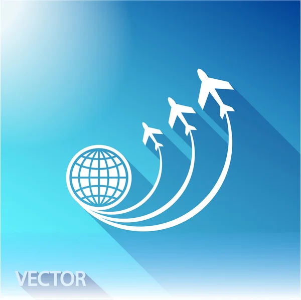 Wereldbol met vliegtuig pictogram — Stockvector