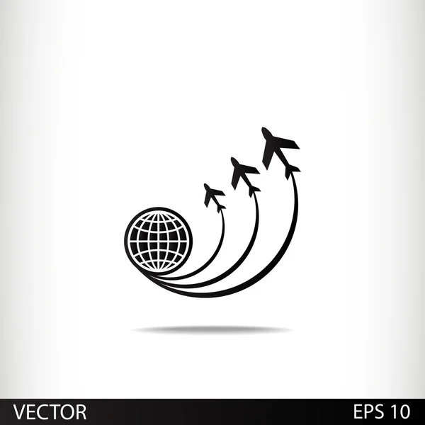 Wereldbol met vliegtuig pictogram — Stockvector