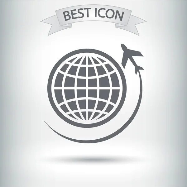 Travel on plane around the world icon — Stock Vector