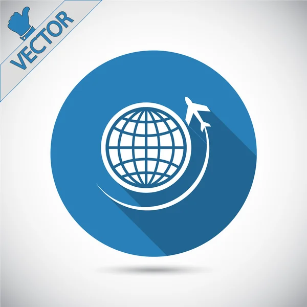 Globe with airplane icon — Stock Vector