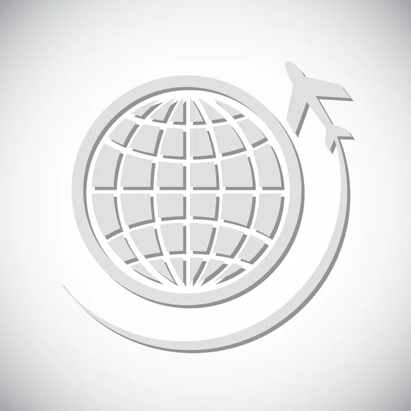 Globus mit Flugzeug-Ikone — Stockvektor