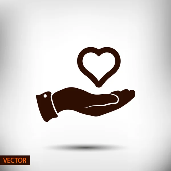 Coração na mão ícone — Vetor de Stock